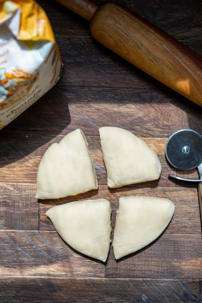 Pici Pasta Dough Cut into Four Pieces