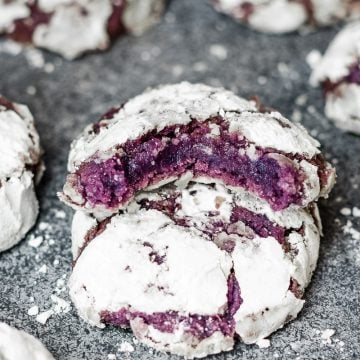 Ube Crinkle Cookie with a Bite Stacked