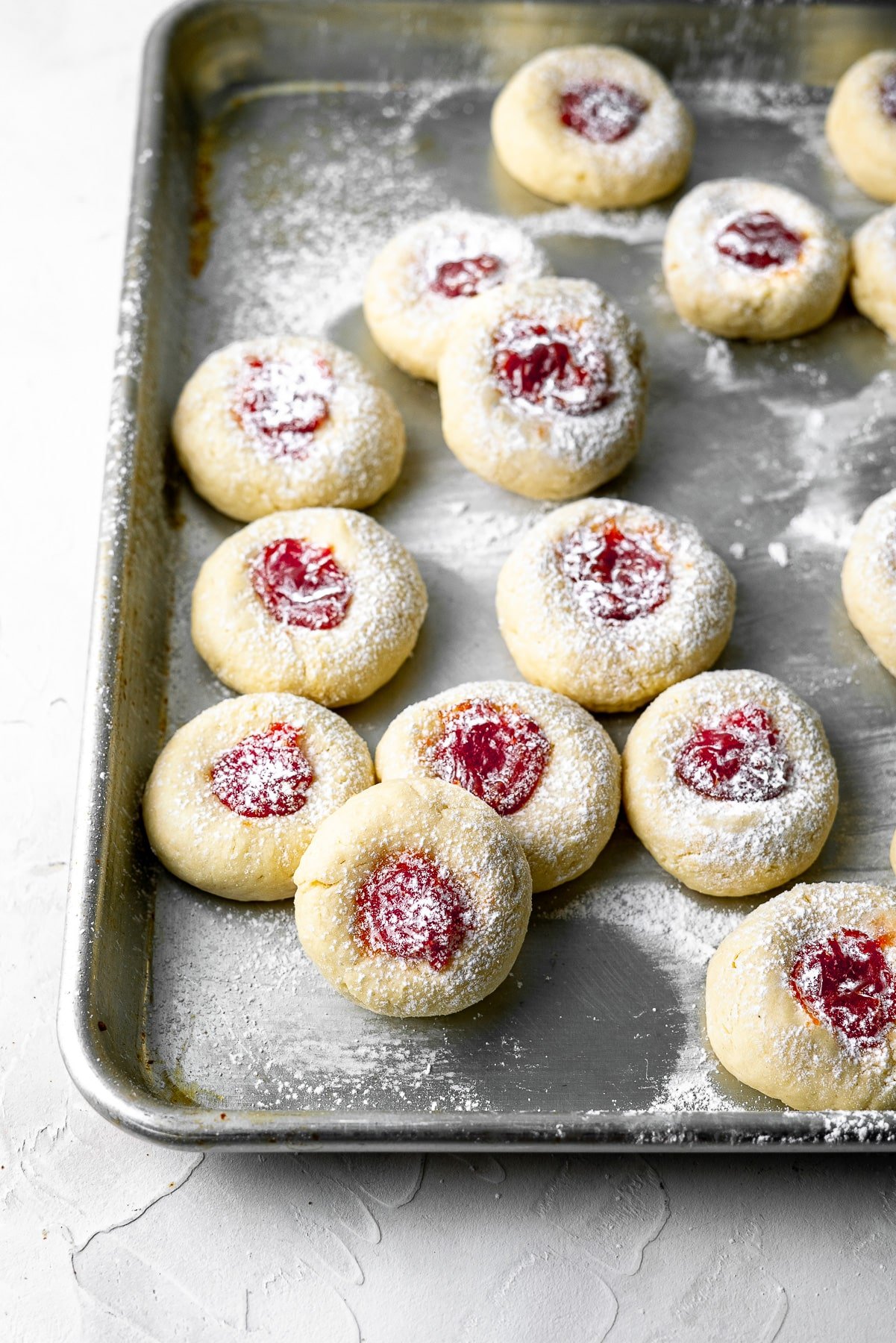 Guava Cream Cheese Cookies in Sheet Pan at a 45 degree angle