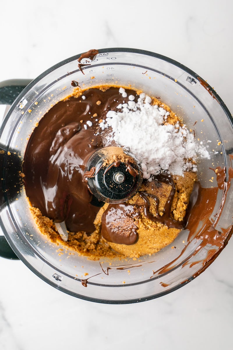 Hazelnut butter and nutella ingredients in food processor