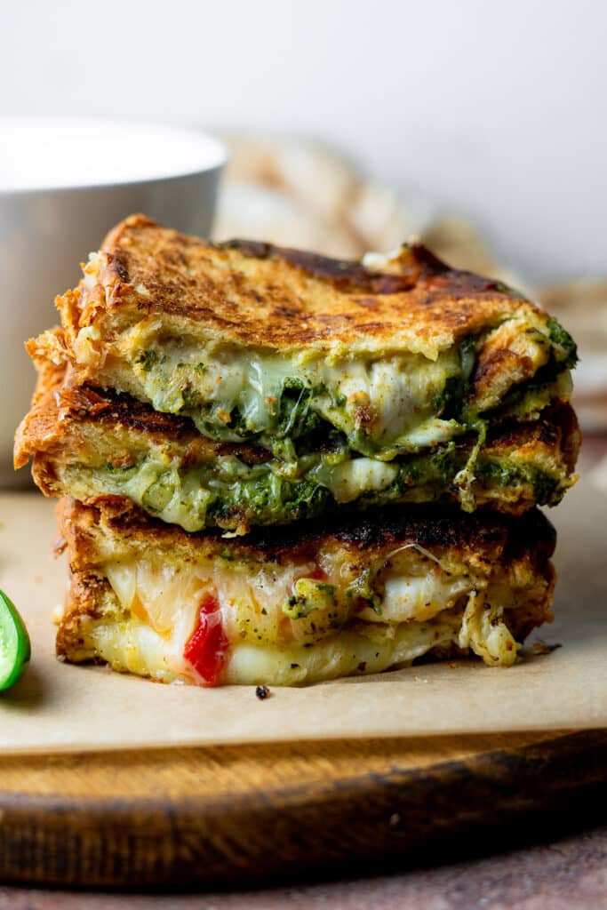 stack of chutney grilled cheese sandwiches