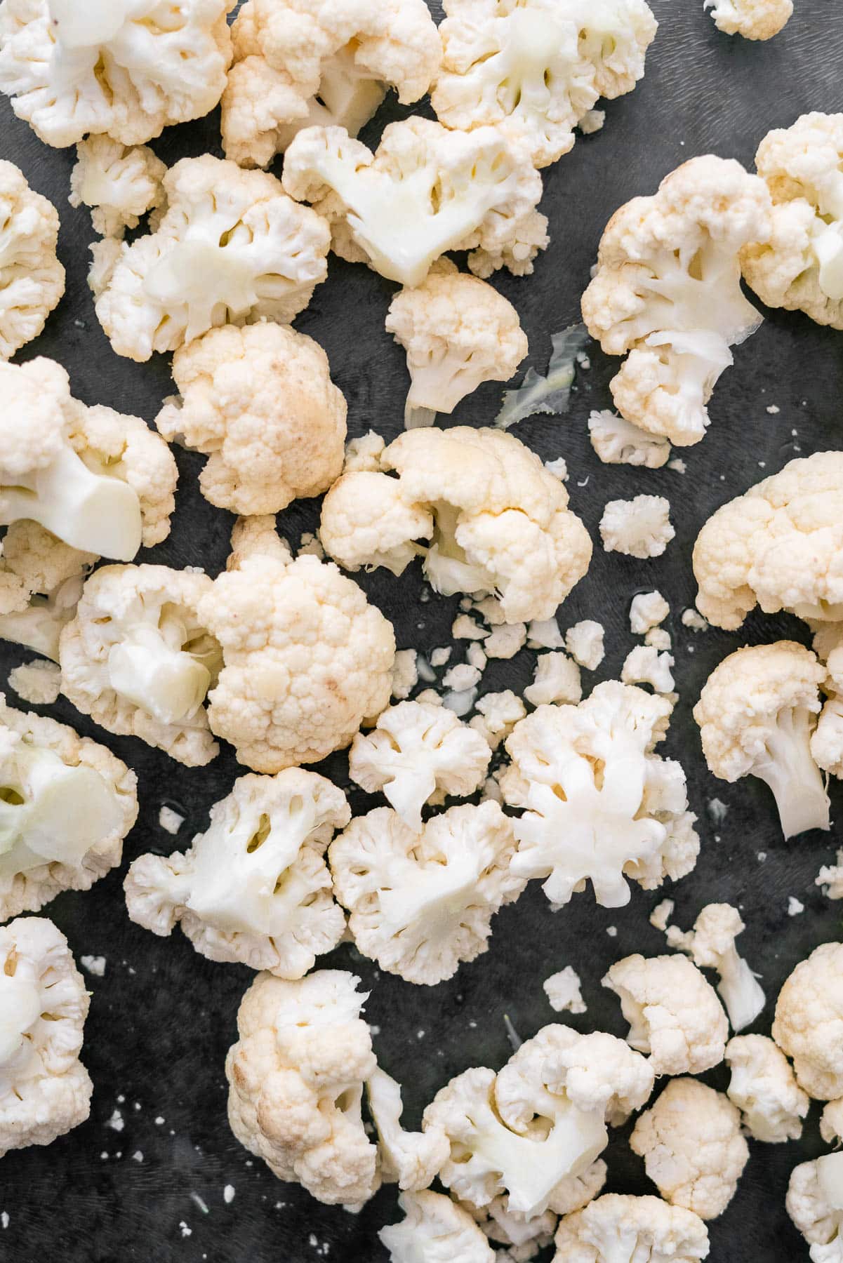 cauliflowers freshly cut on a surface