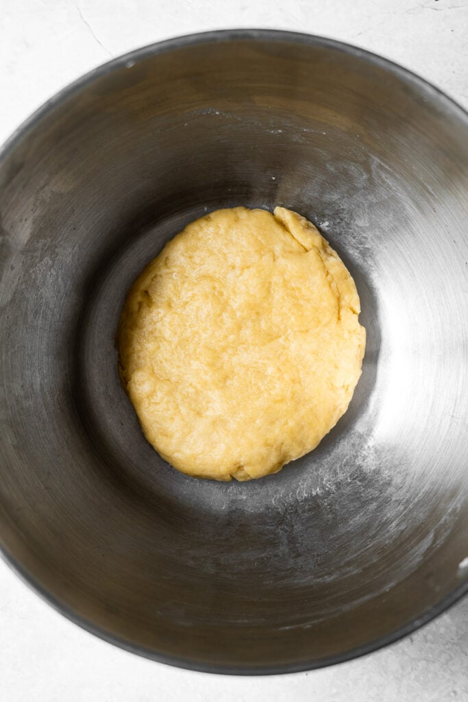 samosa dough in a mixing bowl pre-rest