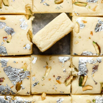 tops of the barfi with one turned on its side