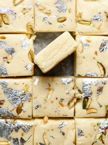 tops of the barfi with one turned on its side