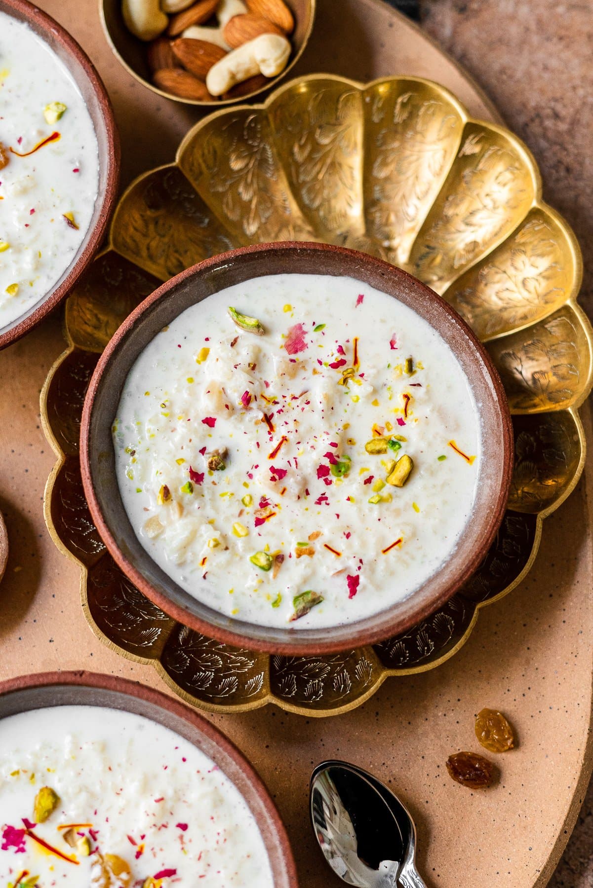 bowl of kheer in a brass platter