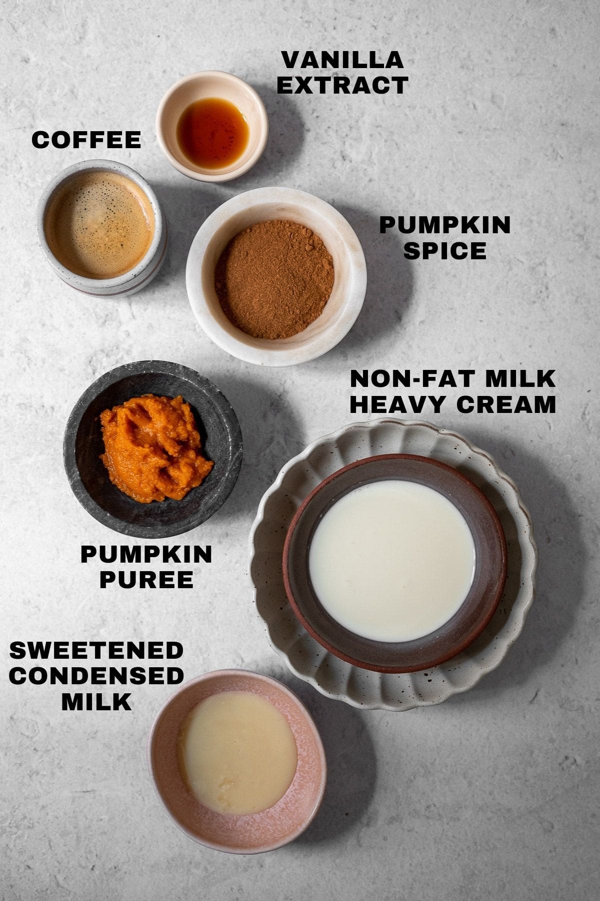 flatlay of ingredients for pumpkin cream cold foam