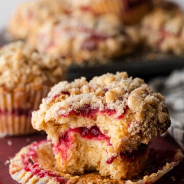 bite shot of leftover cranberry sauce coffee cake muffins