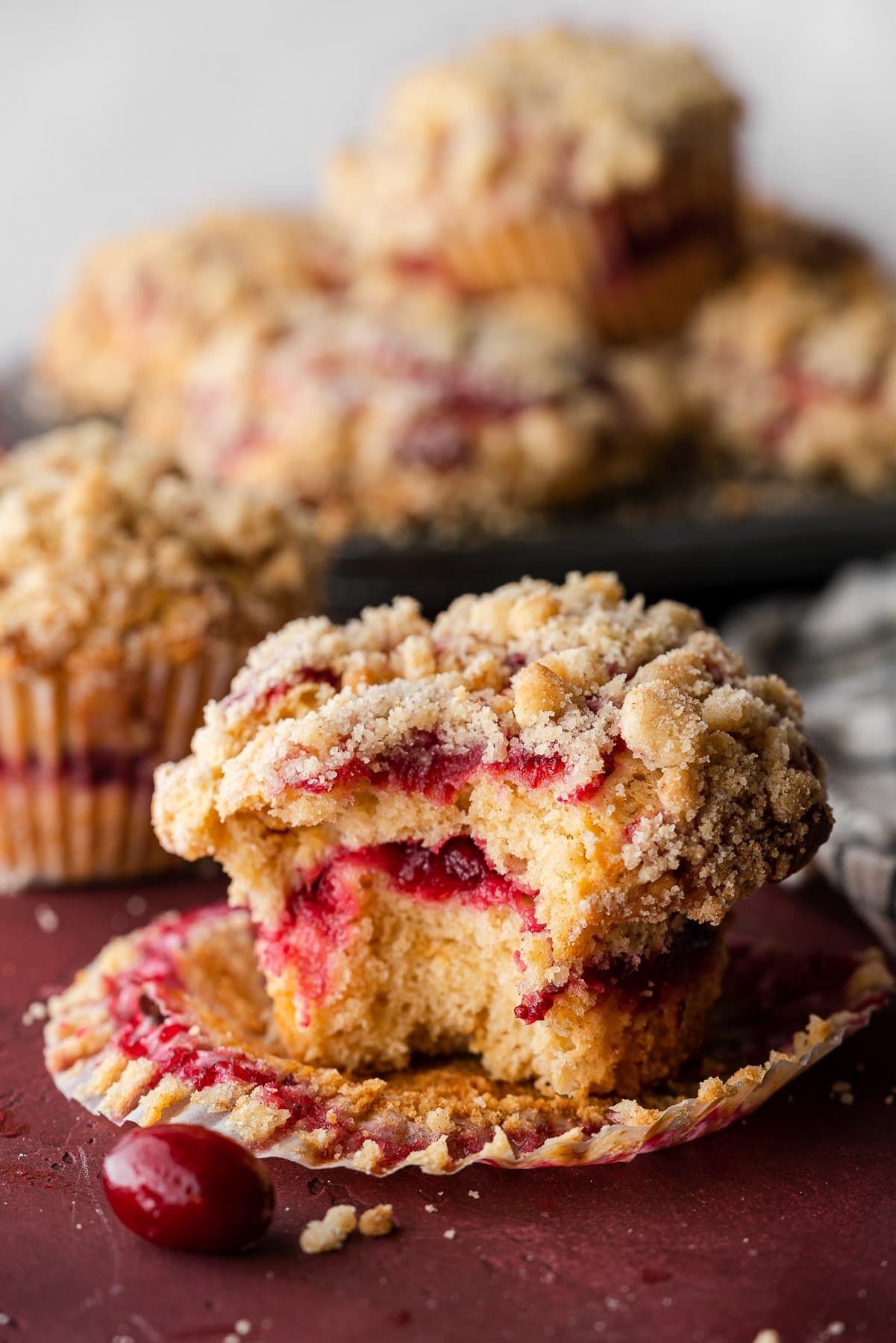 bite shot of leftover cranberry sauce coffee cake muffins
