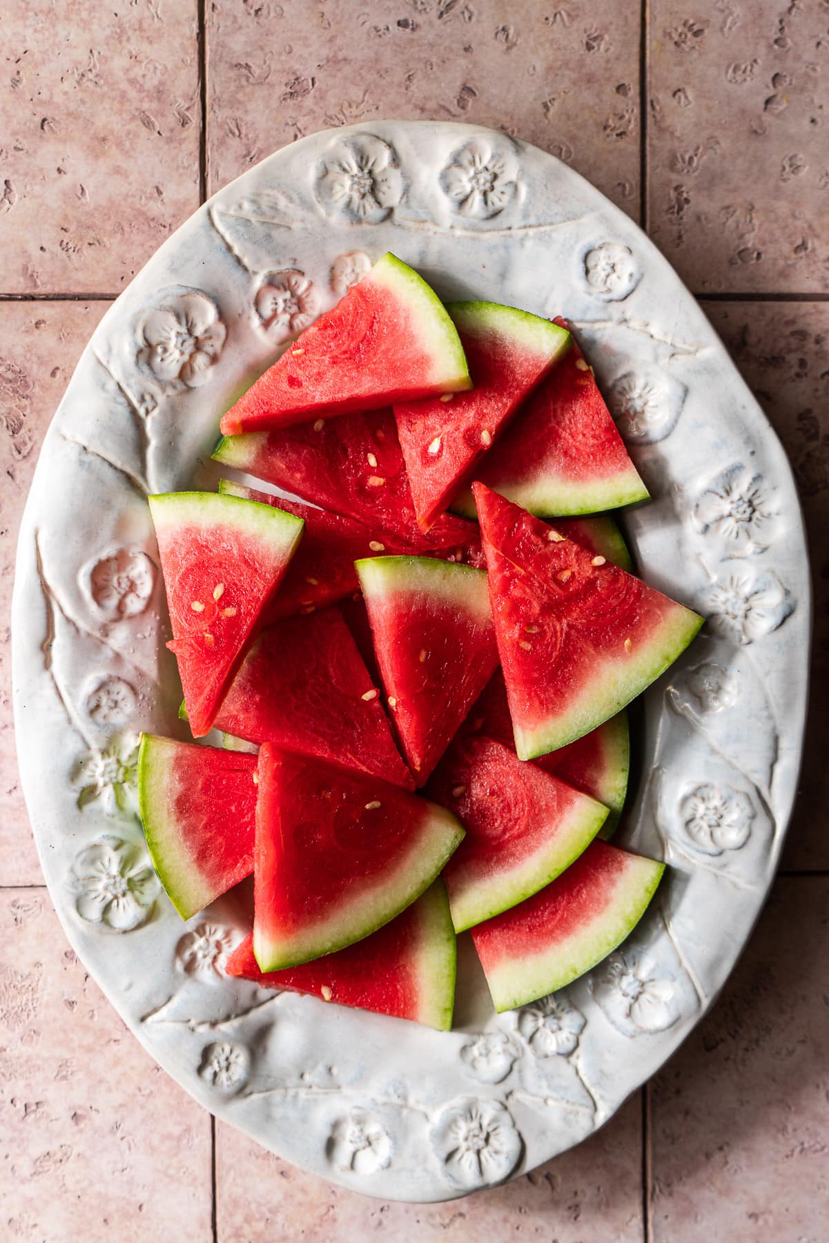 decorative platter full of watermelon wedges