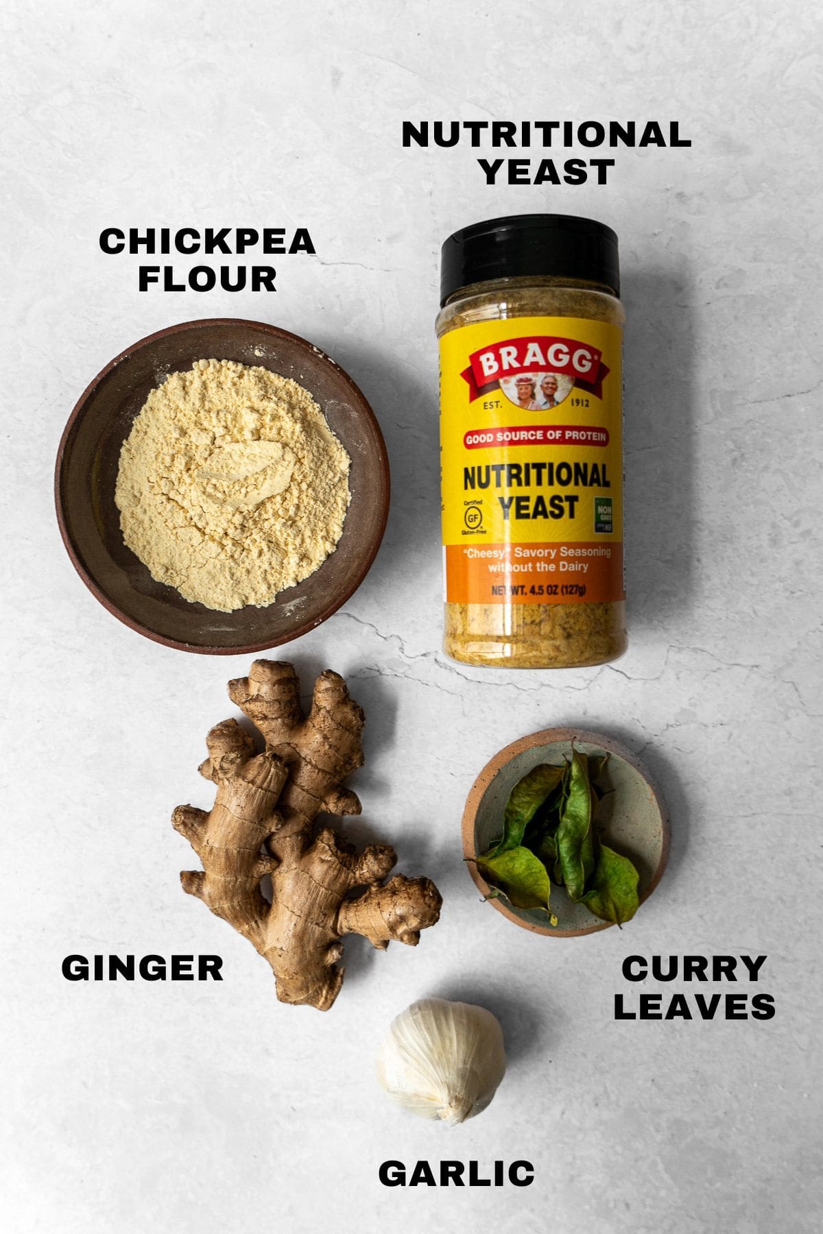 Chickpea Fries ingredients with labels.