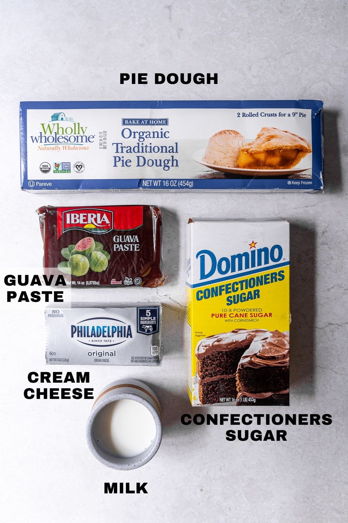 ingredients for guava poptarts with labels.