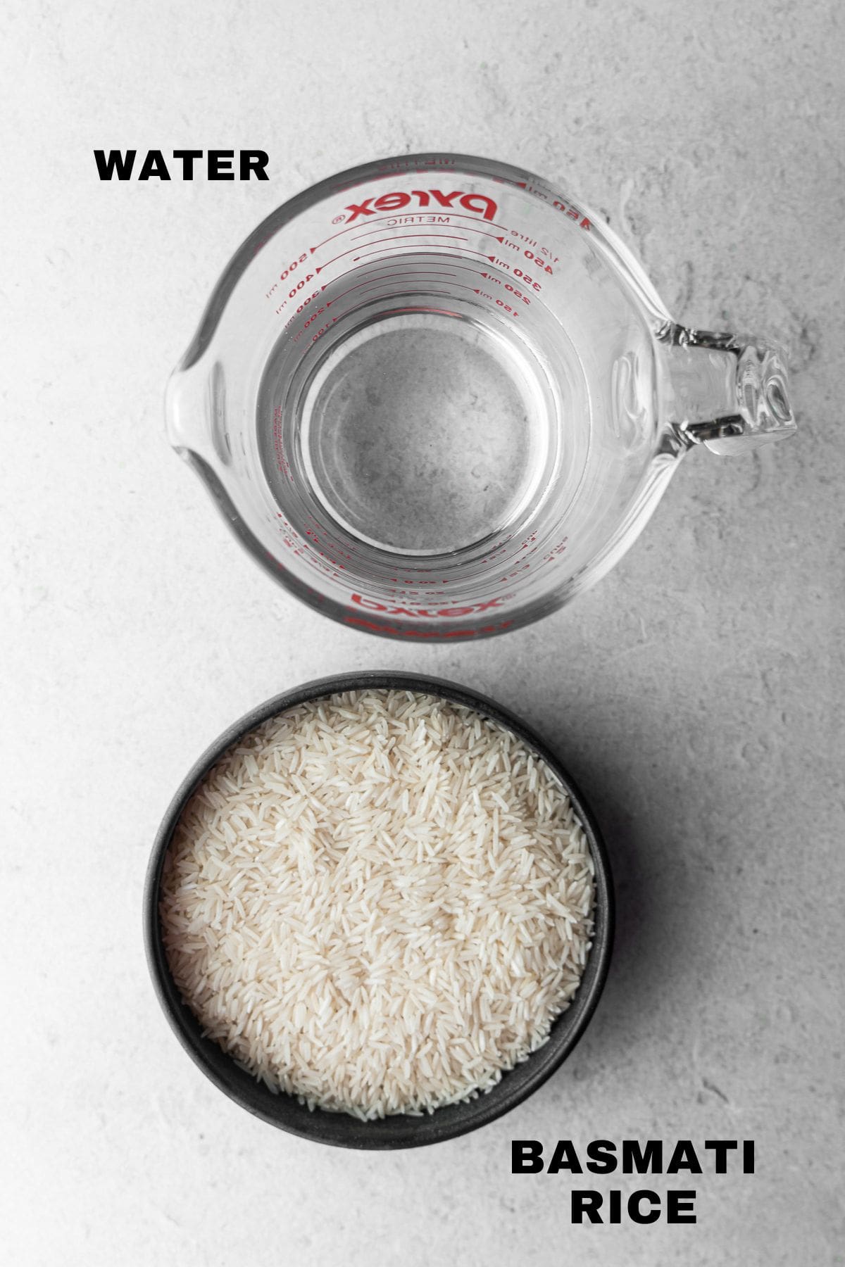 ingredients for basmati rice with labels.