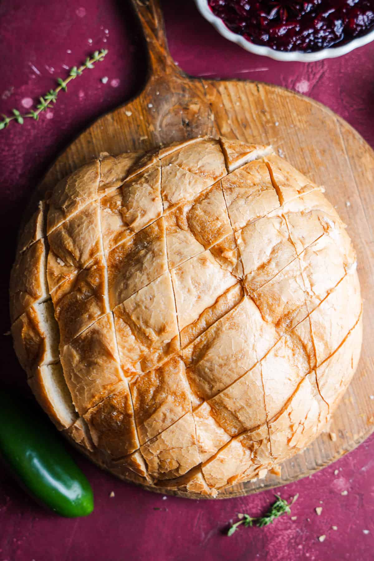 Slices cross hatch sourdough bread.