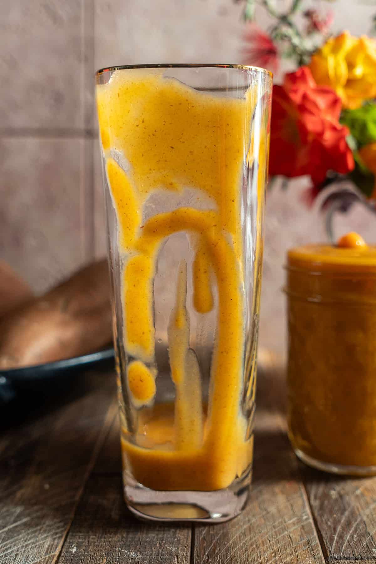 Sweet potato syrup decorating a cup.