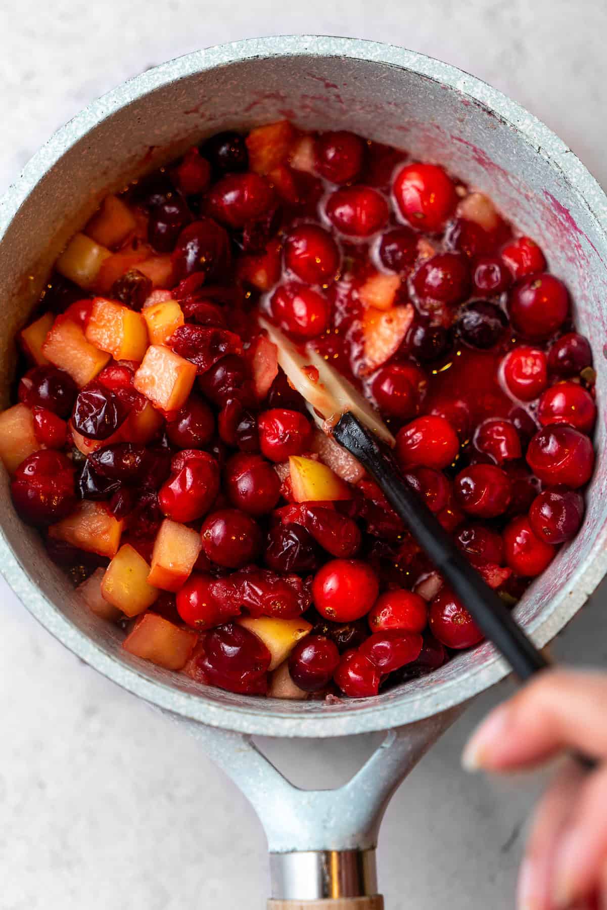 Cranberries starting to burst for chutney.