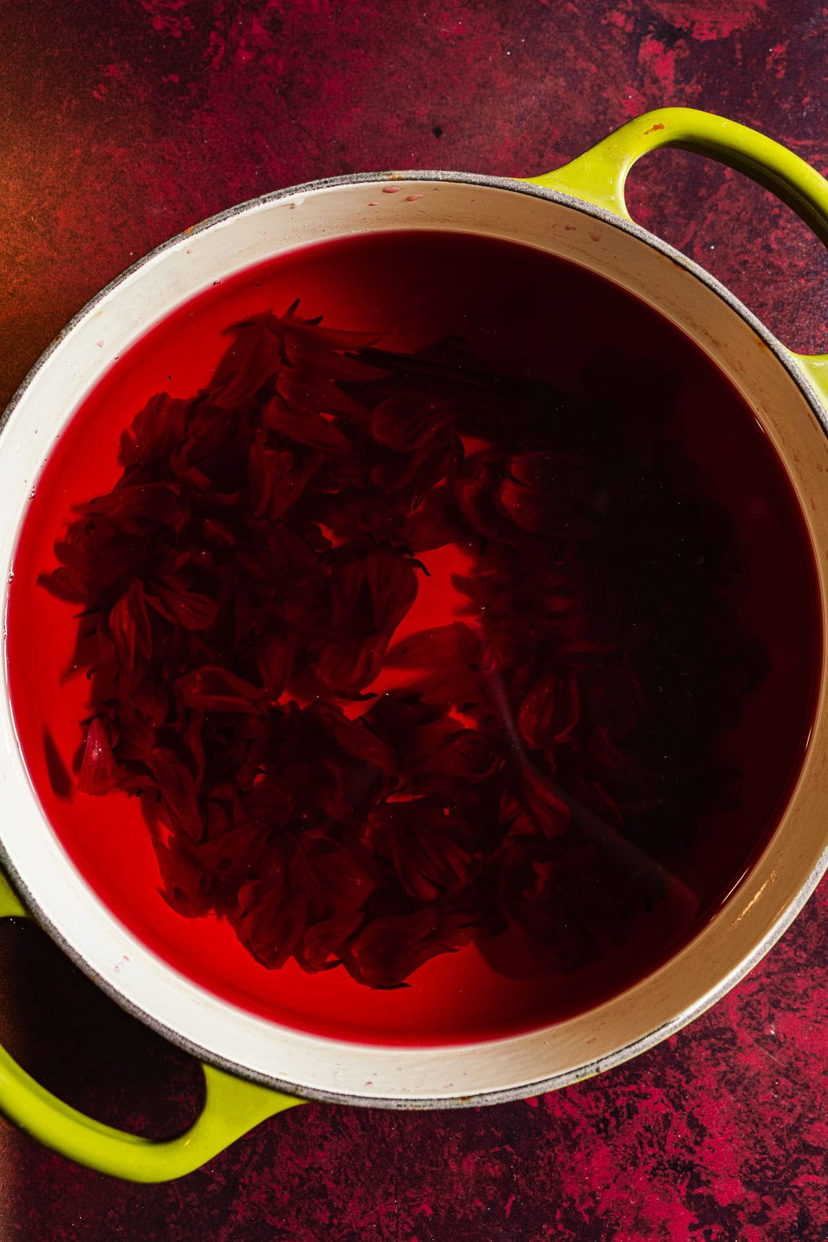 Brew hibiscus petals in a dutch oven.