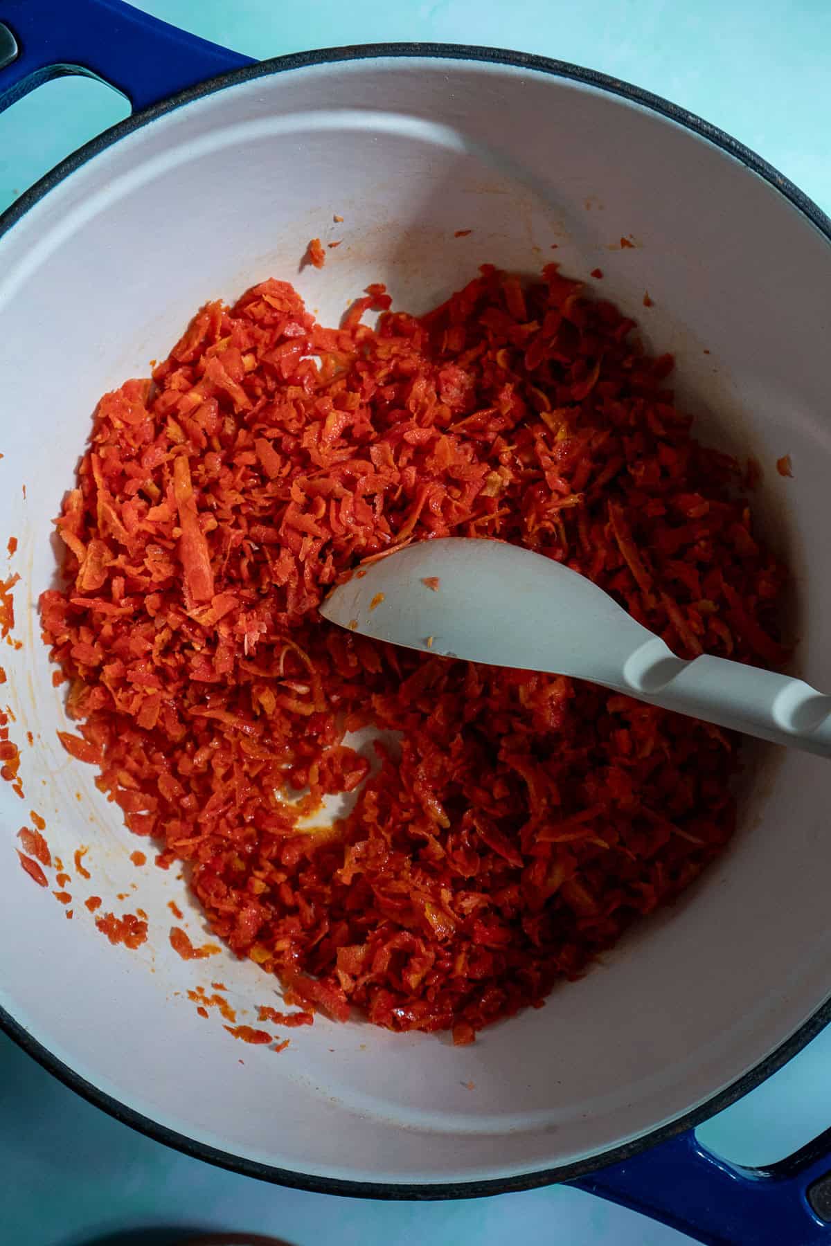 Shredded carrots sauteed in ghee.